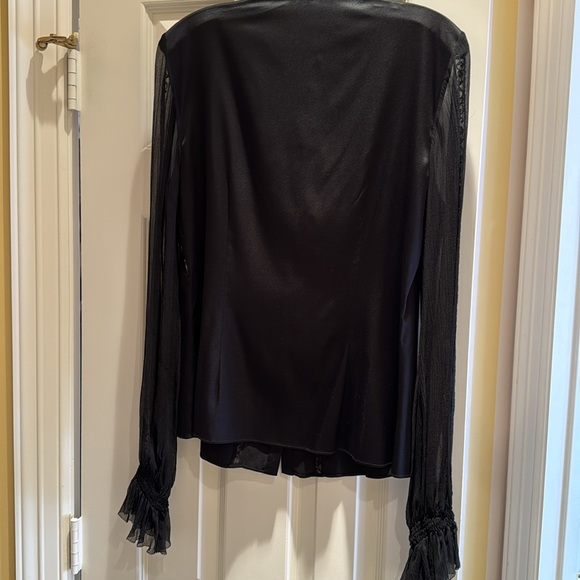 Signature Saks Fifth Ave black silk ruffle neck blouse - Picture 7 of 14